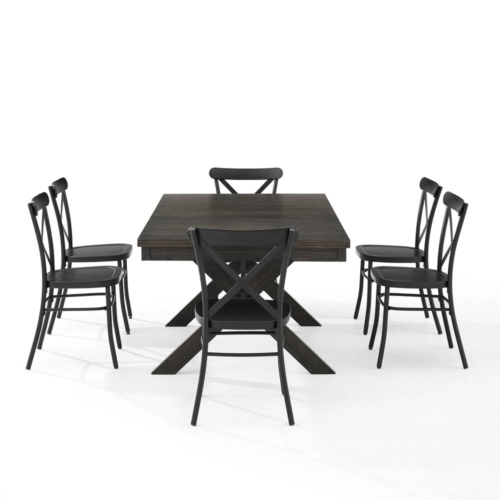 Hayden 7Pc Dining Set W/Camille Chairs Matte Black/  Slate - Table & 6 Chairs. Picture 8