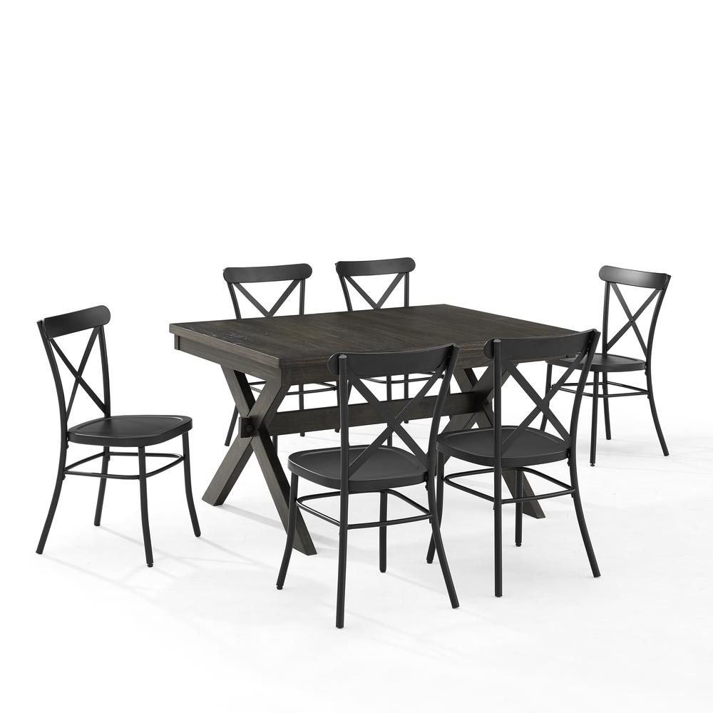 Hayden 7Pc Dining Set W/Camille Chairs Matte Black/  Slate - Table & 6 Chairs. Picture 9
