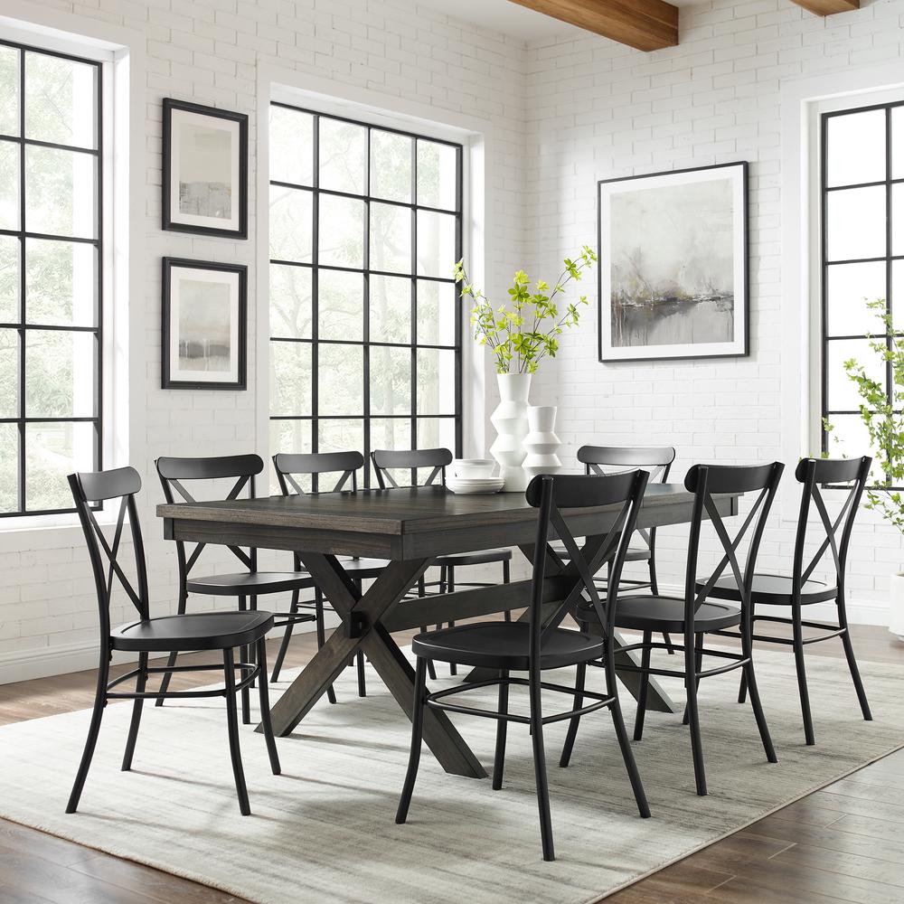 Hayden 9Pc Dining Set W/Camille Chairs Matte Black/  Slate - Table & 8 Chairs. Picture 1