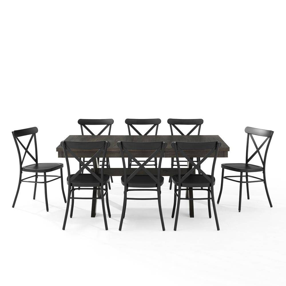 Hayden 9Pc Dining Set W/Camille Chairs Matte Black/  Slate - Table & 8 Chairs. Picture 7