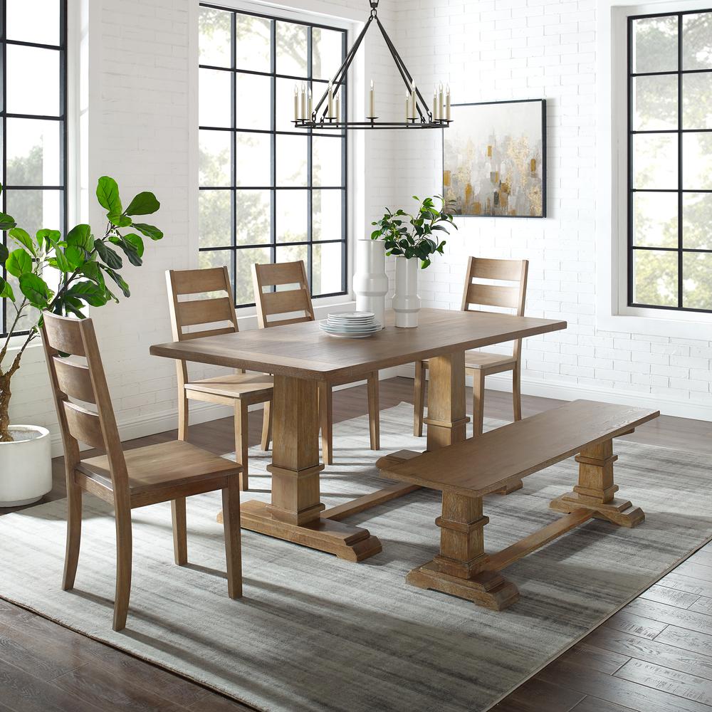 Joanna 6Pc Dining Set Rustic Brown - Table, Bench, & 4 Ladder Back Chairs. Picture 1