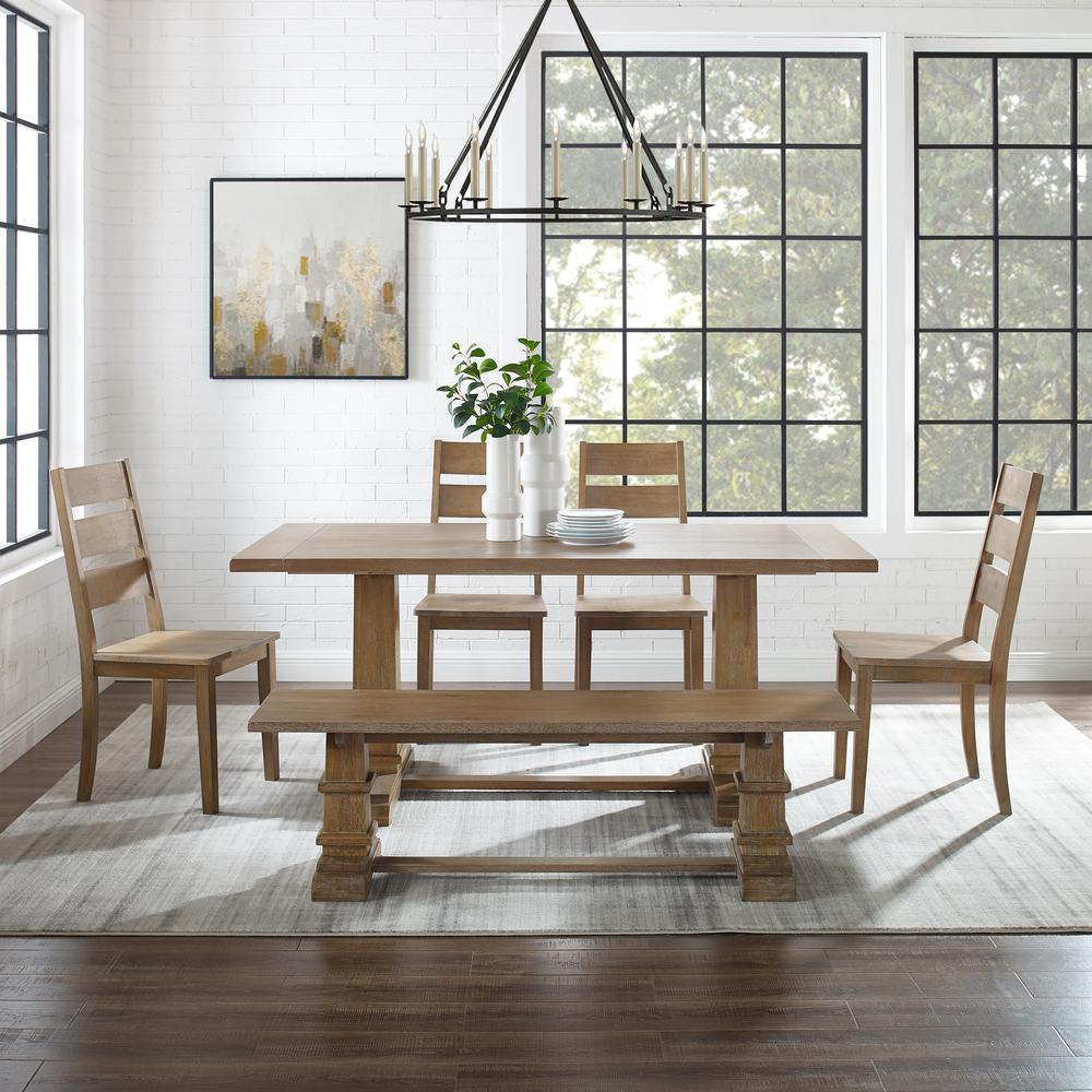 Joanna 6Pc Dining Set Rustic Brown - Table, Bench, & 4 Ladder Back Chairs. Picture 2