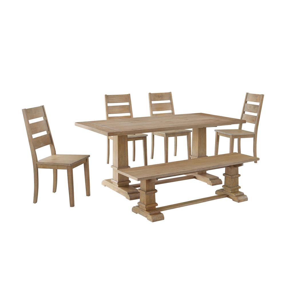 Joanna 6Pc Dining Set Rustic Brown - Table, Bench, & 4 Ladder Back Chairs. Picture 3