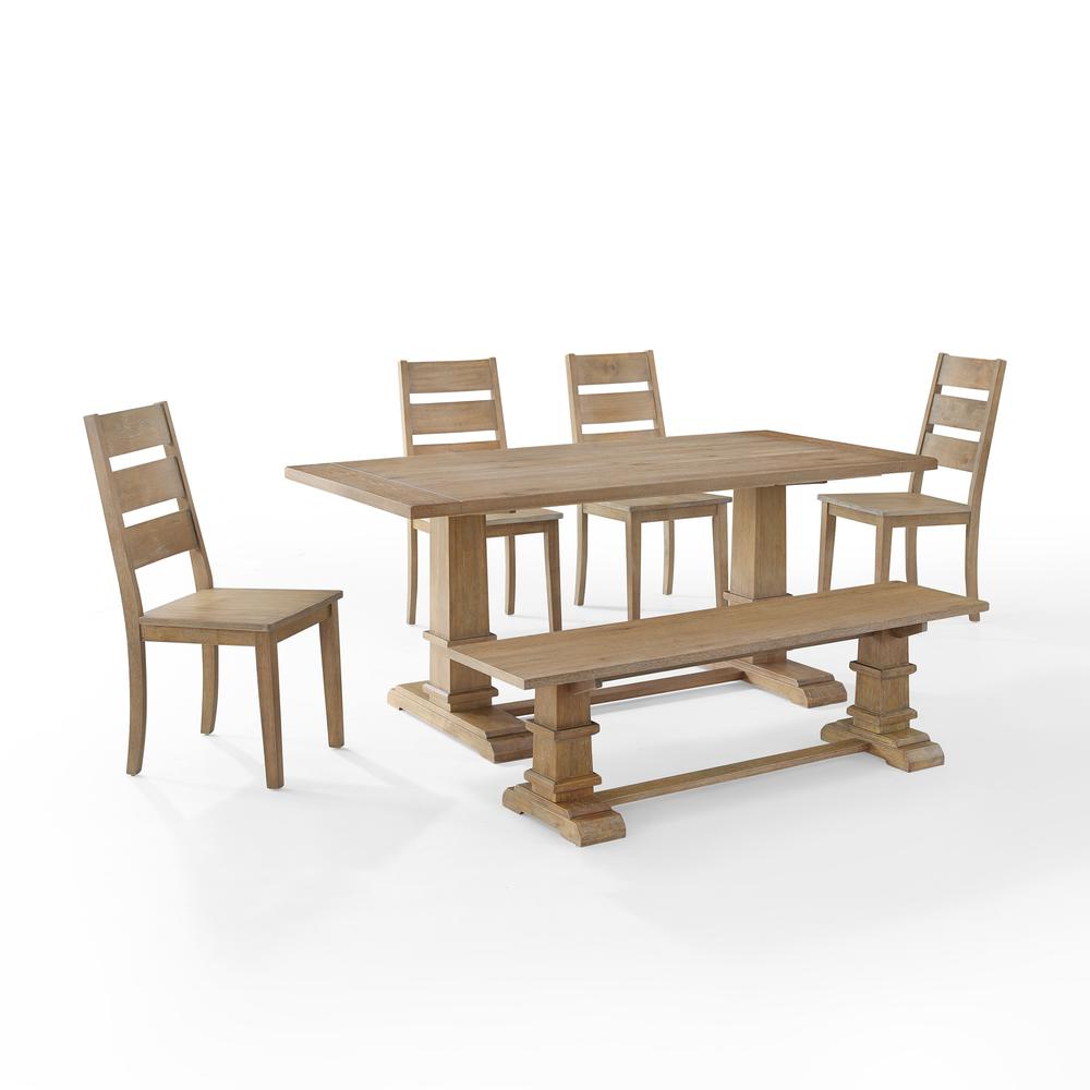 Joanna 6Pc Dining Set Rustic Brown - Table, Bench, & 4 Ladder Back Chairs. Picture 5