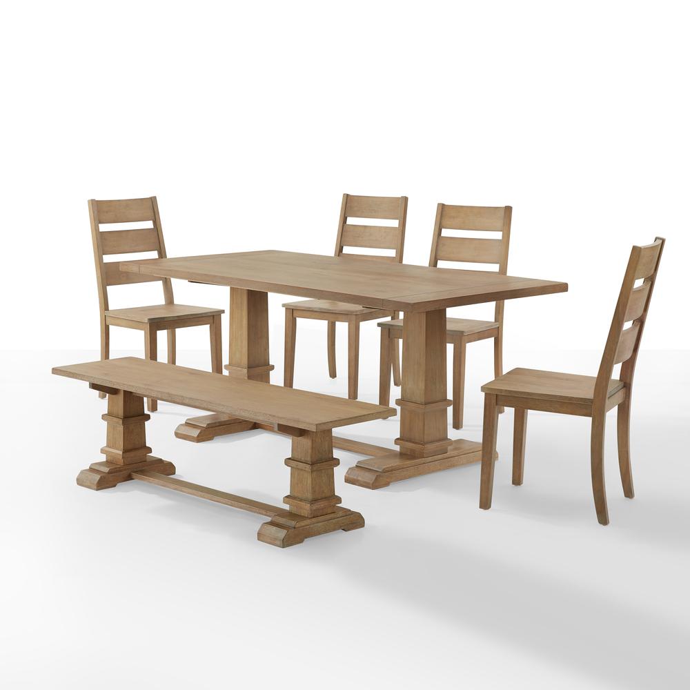 Joanna 6Pc Dining Set Rustic Brown - Table, Bench, & 4 Ladder Back Chairs. Picture 7