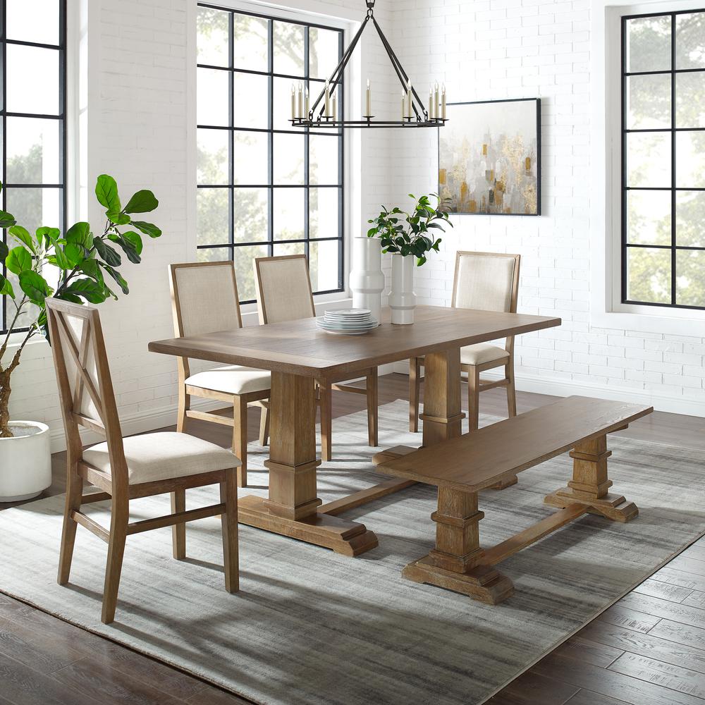 Joanna 6Pc Dining Set Rustic Brown - Table, Bench, & 4 Upholstered Chairs. Picture 1