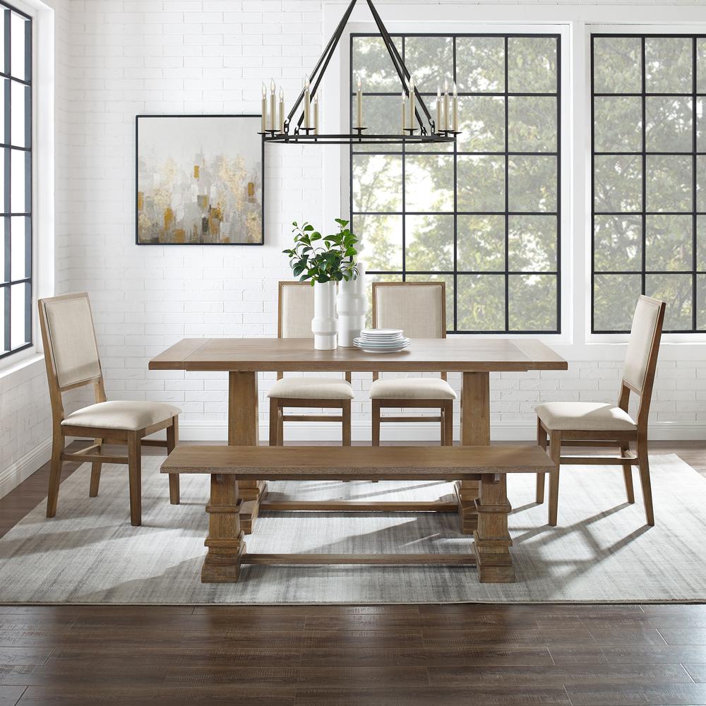 Joanna 6Pc Dining Set Rustic Brown - Table, Bench, & 4 Upholstered Chairs. Picture 2