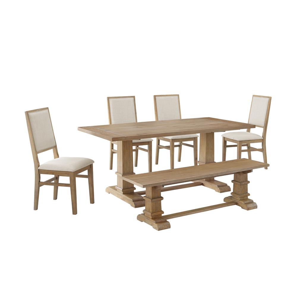 Joanna 6Pc Dining Set Rustic Brown - Table, Bench, & 4 Upholstered Chairs. Picture 3