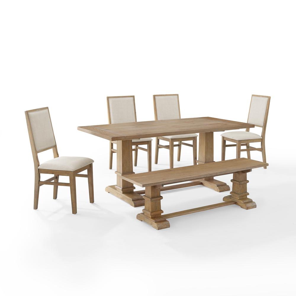 Joanna 6Pc Dining Set Rustic Brown - Table, Bench, & 4 Upholstered Chairs. Picture 6