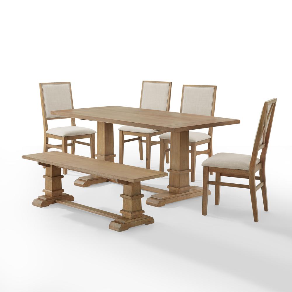Joanna 6Pc Dining Set Rustic Brown - Table, Bench, & 4 Upholstered Chairs. Picture 8