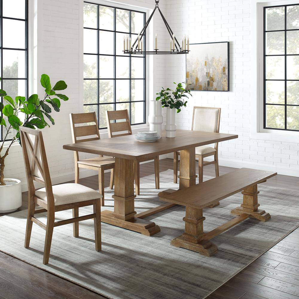 Joanna 6Pc Dining Set Rustic Brown - Table, Bench, 2 Ladder Back Chairs, & 2 Upholstered Chairs. Picture 1