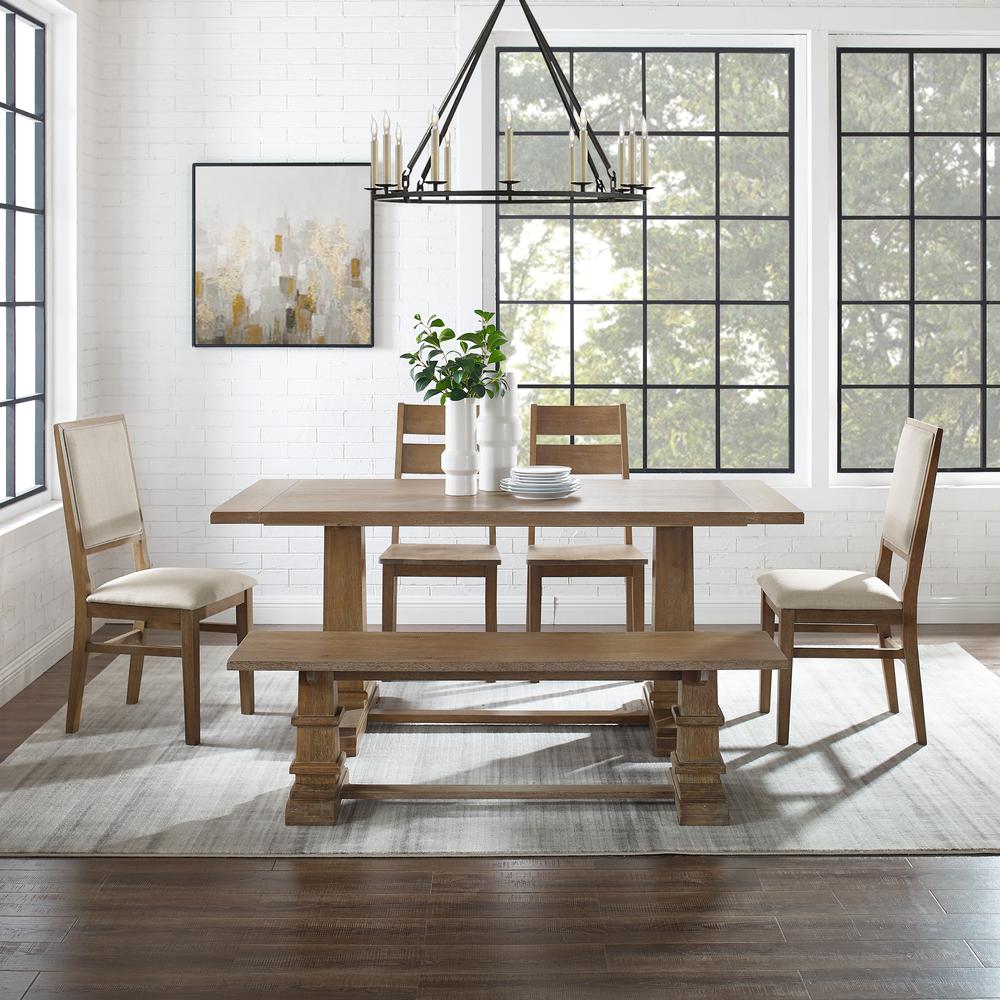Joanna 6Pc Dining Set Rustic Brown - Table, Bench, 2 Ladder Back Chairs, & 2 Upholstered Chairs. Picture 2