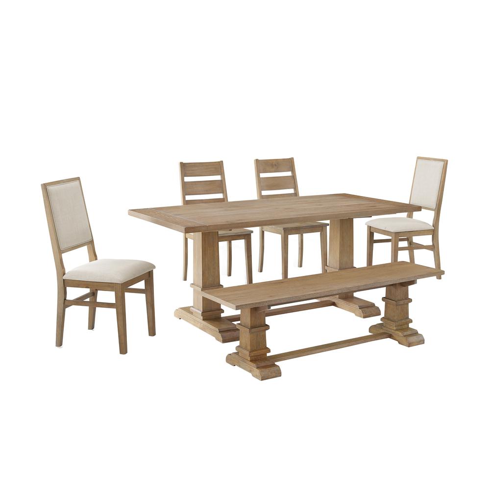 Joanna 6Pc Dining Set Rustic Brown - Table, Bench, 2 Ladder Back Chairs, & 2 Upholstered Chairs. Picture 3