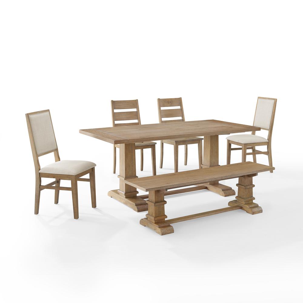 Joanna 6Pc Dining Set Rustic Brown - Table, Bench, 2 Ladder Back Chairs, & 2 Upholstered Chairs. Picture 6