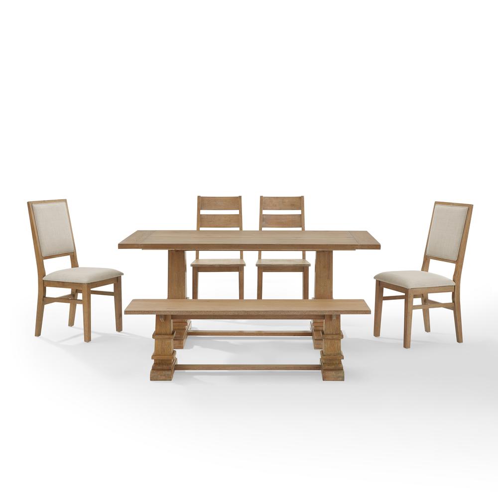 Joanna 6Pc Dining Set Rustic Brown - Table, Bench, 2 Ladder Back Chairs, & 2 Upholstered Chairs. Picture 7