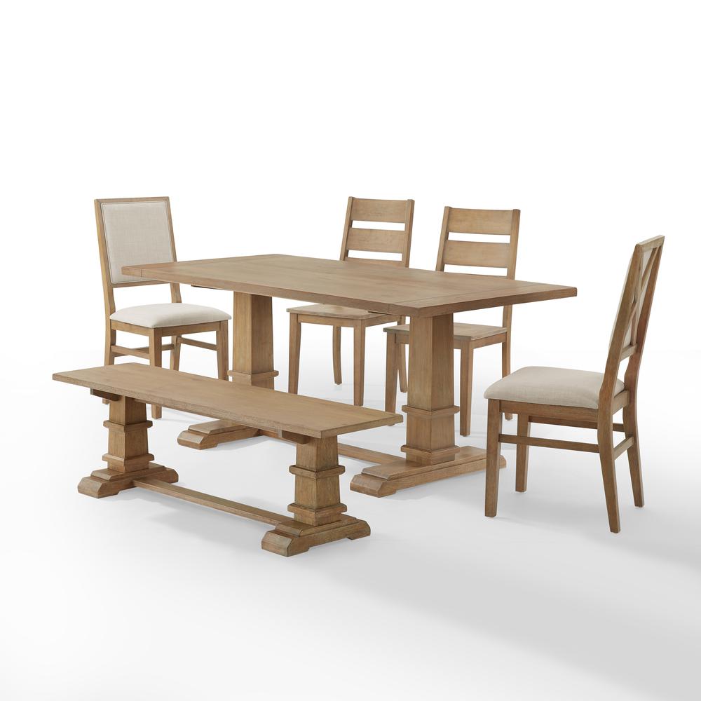 Joanna 6Pc Dining Set Rustic Brown - Table, Bench, 2 Ladder Back Chairs, & 2 Upholstered Chairs. Picture 8