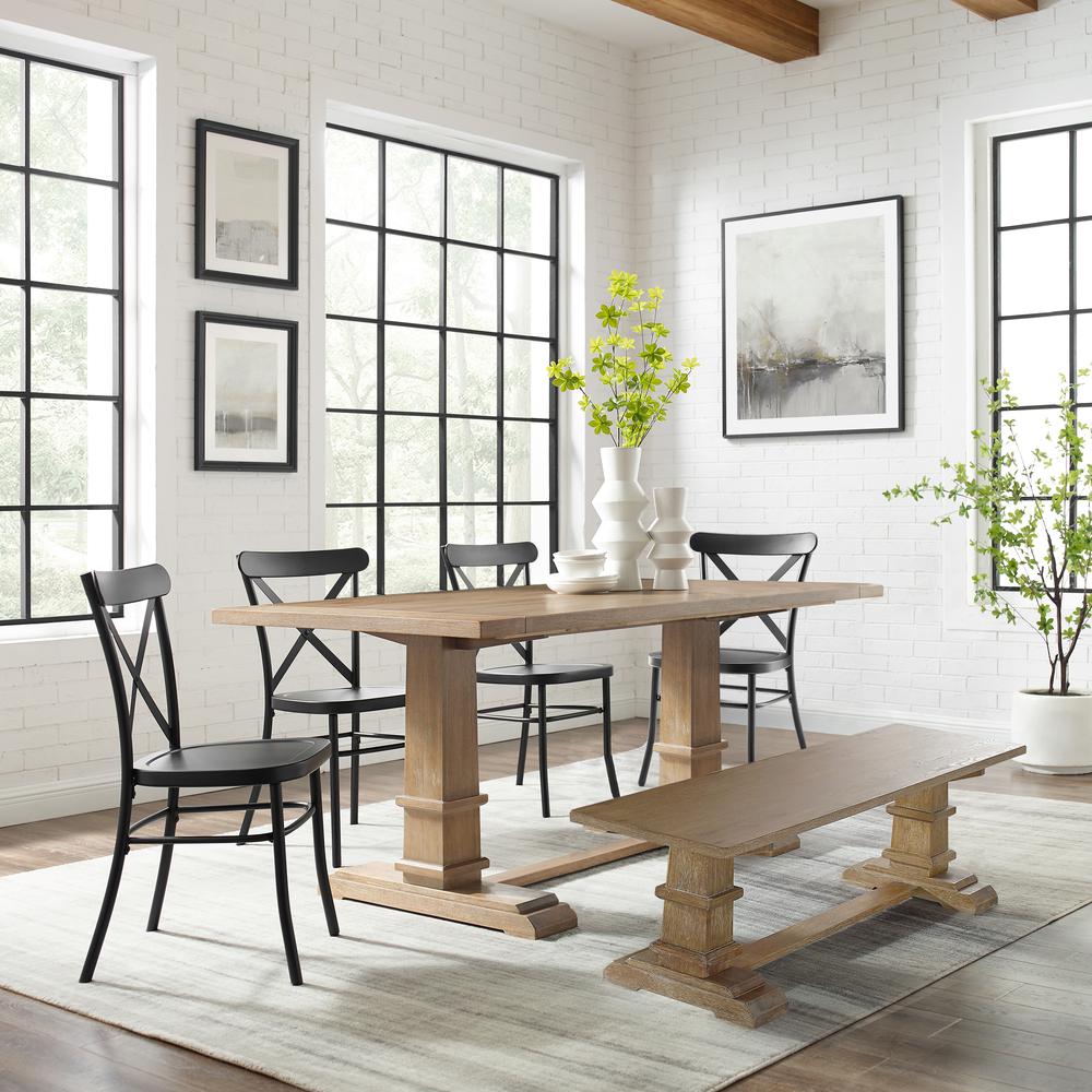 Joanna 6Pc Dining Set W/Camille Chairs Matte Black/Rustic Brown - Table, Bench, & 4 Chairs. Picture 1