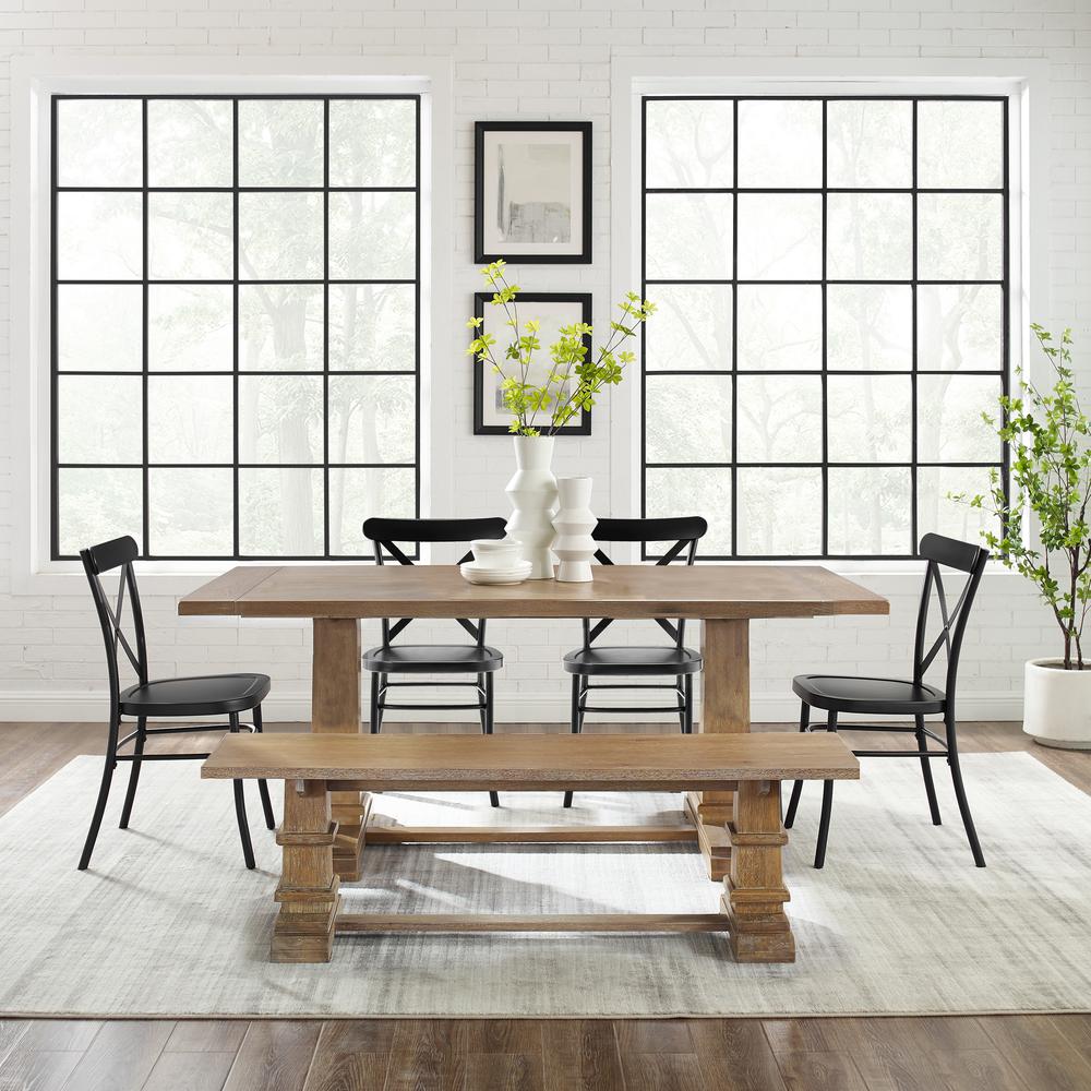 Joanna 6Pc Dining Set W/Camille Chairs Matte Black/Rustic Brown - Table, Bench, & 4 Chairs. Picture 2