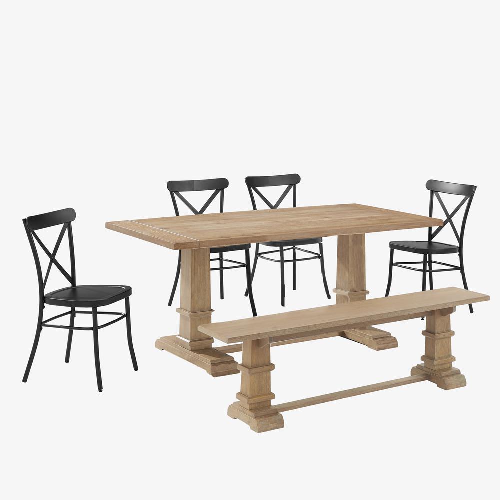 Joanna 6Pc Dining Set W/Camille Chairs Matte Black/Rustic Brown - Table, Bench, & 4 Chairs. Picture 3