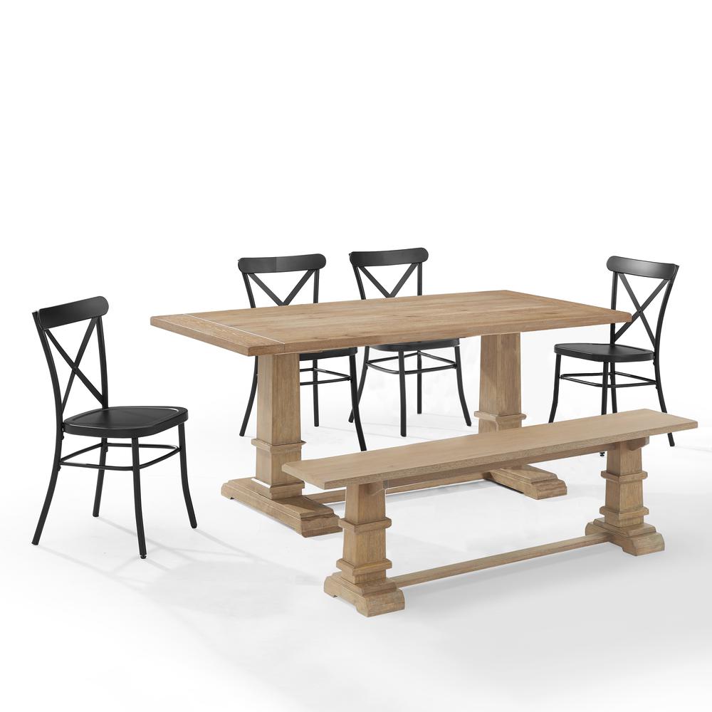 Joanna 6Pc Dining Set W/Camille Chairs Matte Black/Rustic Brown - Table, Bench, & 4 Chairs. Picture 6