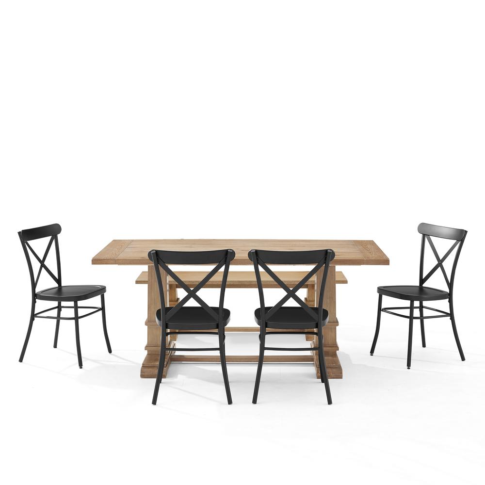 Joanna 6Pc Dining Set W/Camille Chairs Matte Black/Rustic Brown - Table, Bench, & 4 Chairs. Picture 8