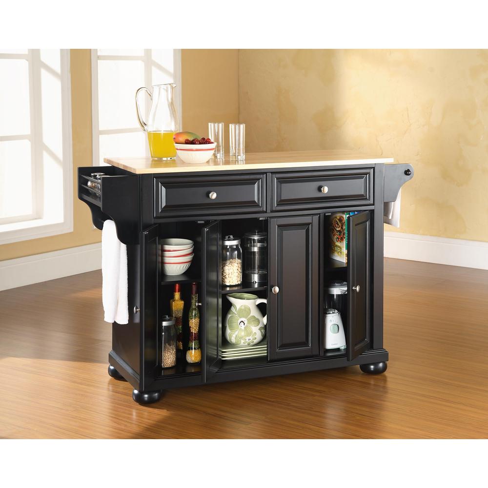 Alexandria Wood Top Full Size Kitchen Island/Cart Black/Natural. Picture 2