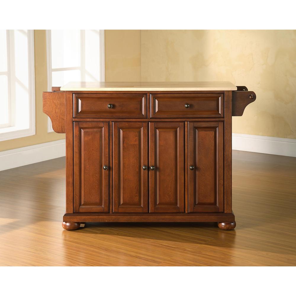 Alexandria Wood Top Full Size Kitchen Island/Cart Cherry/Natural. Picture 1