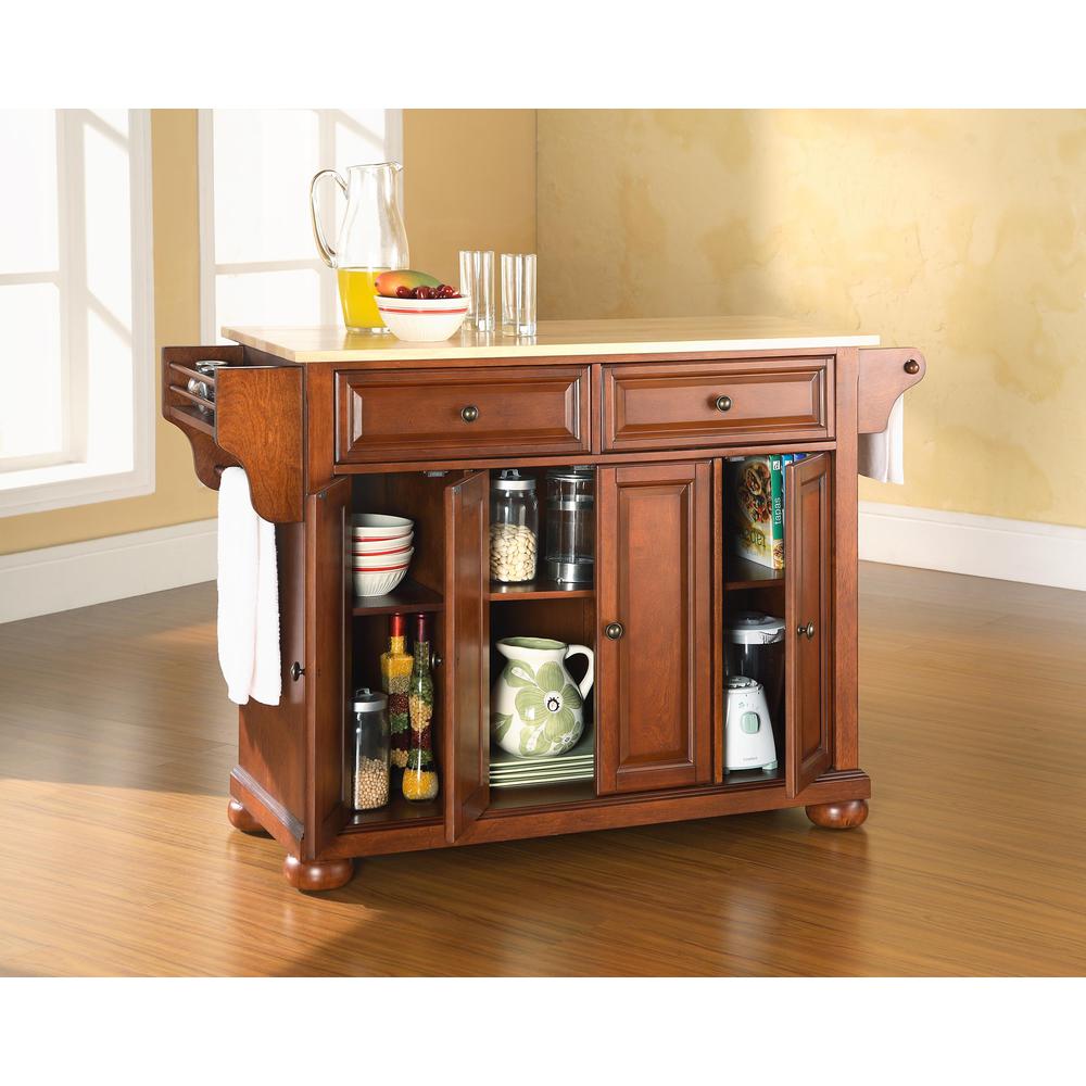 Alexandria Wood Top Full Size Kitchen Island/Cart Cherry/Natural. Picture 2