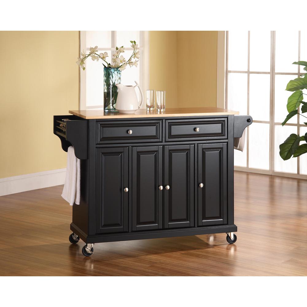 Full Size Wood Top Kitchen Cart Black/Natural. Picture 1