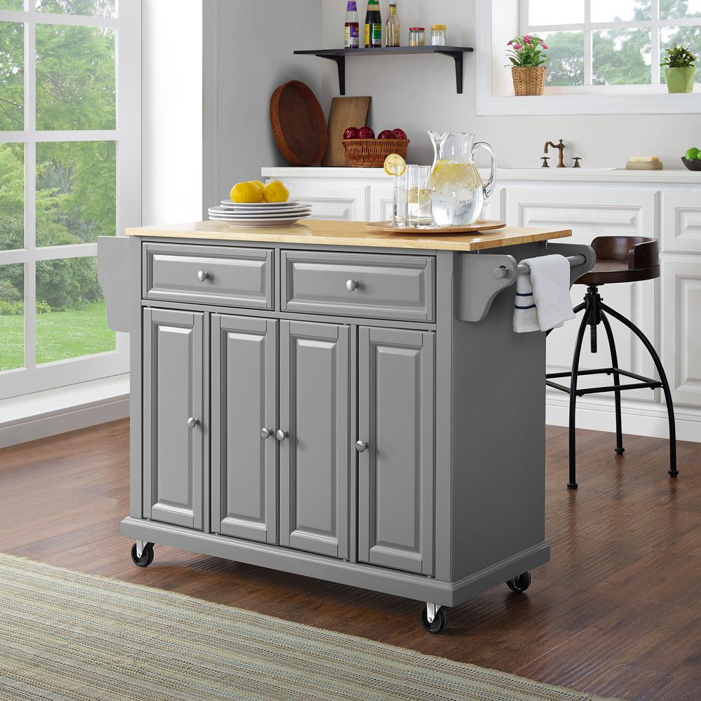 Full Size Wood Top Kitchen Cart Gray/Natural. Picture 1