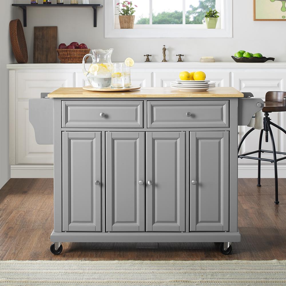 Full Size Wood Top Kitchen Cart Gray/Natural. Picture 2