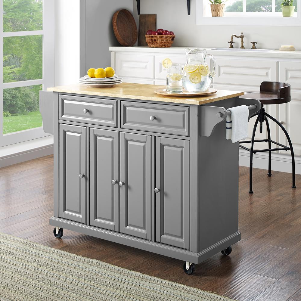 Full Size Wood Top Kitchen Cart Gray/Natural. Picture 3