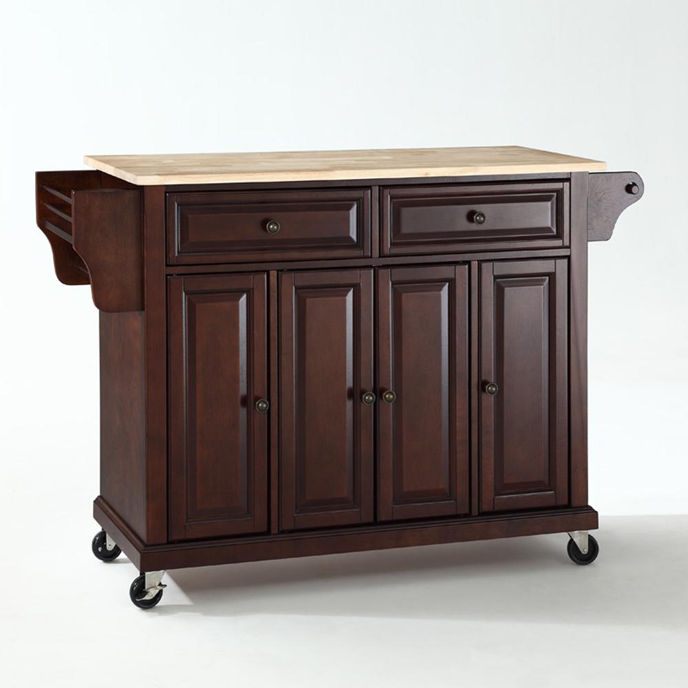 Full Size Wood Top Kitchen Cart Mahogany/Natural. Picture 1
