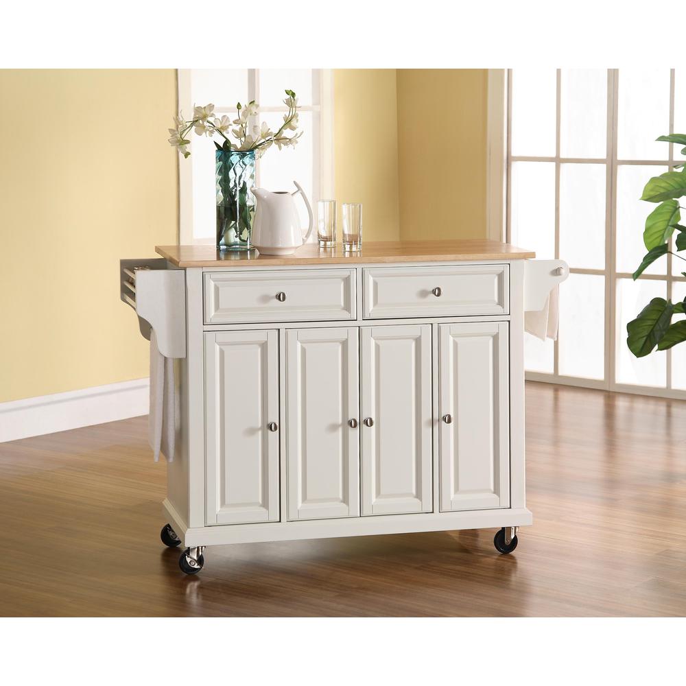 Full Size Wood Top Kitchen Cart White/Natural. Picture 1