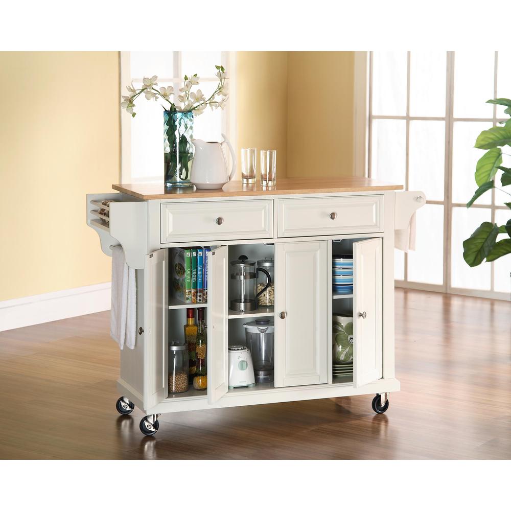 Full Size Wood Top Kitchen Cart White/Natural. Picture 2