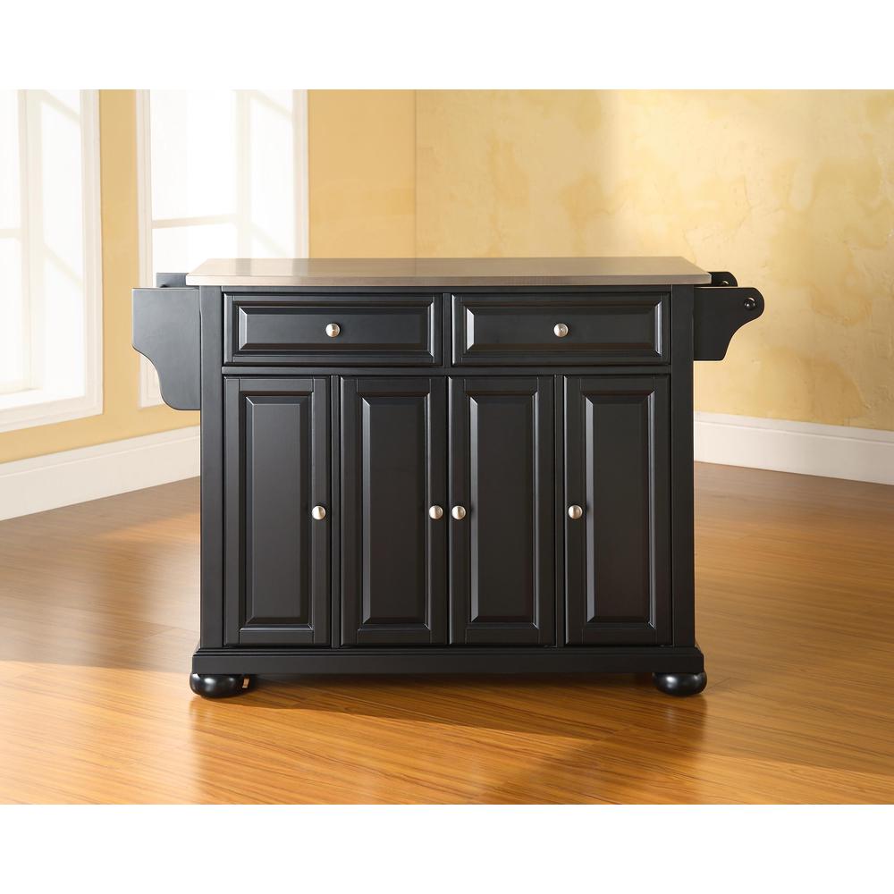 Alexandria Stainless Steel Top Full Size Kitchen Island/Cart Black/Stainless Steel. Picture 1