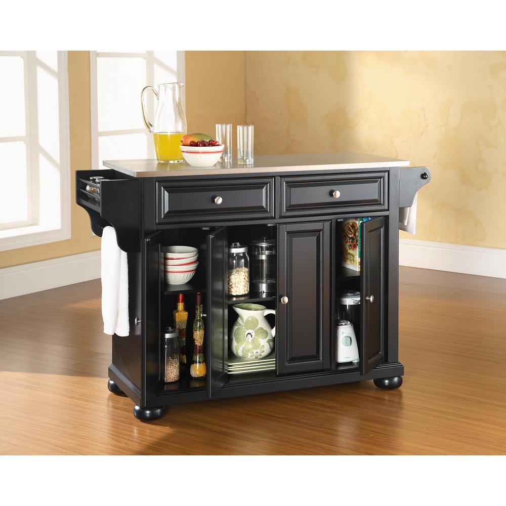 Alexandria Stainless Steel Top Full Size Kitchen Island/Cart Black/Stainless Steel. Picture 2
