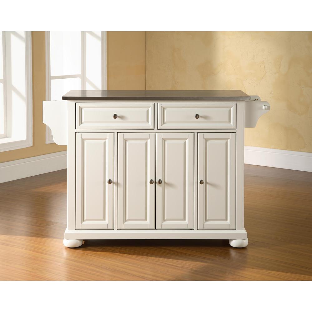 Alexandria Stainless Steel Top Full Size Kitchen Island/Cart White/Stainless Steel. Picture 1