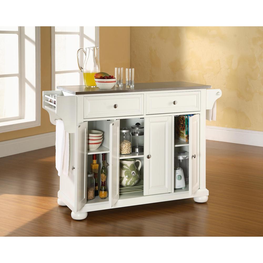 Alexandria Stainless Steel Top Full Size Kitchen Island/Cart White/Stainless Steel. Picture 2