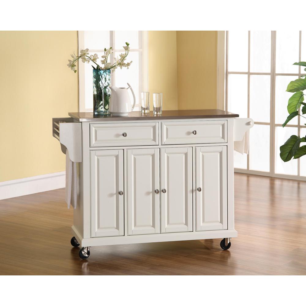 Full Size Stainless Steel Top Kitchen Cart White/Stainless Steel. Picture 1