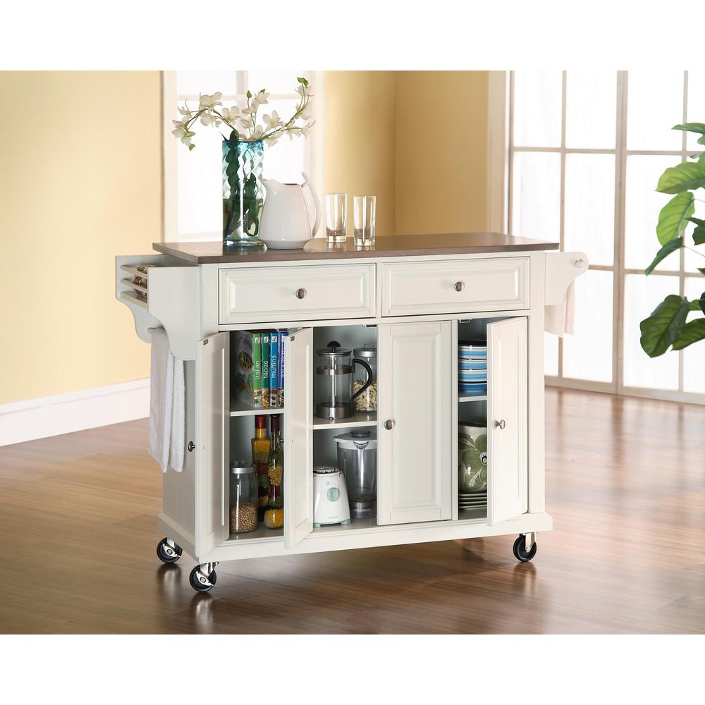 Full Size Stainless Steel Top Kitchen Cart White/Stainless Steel. Picture 2