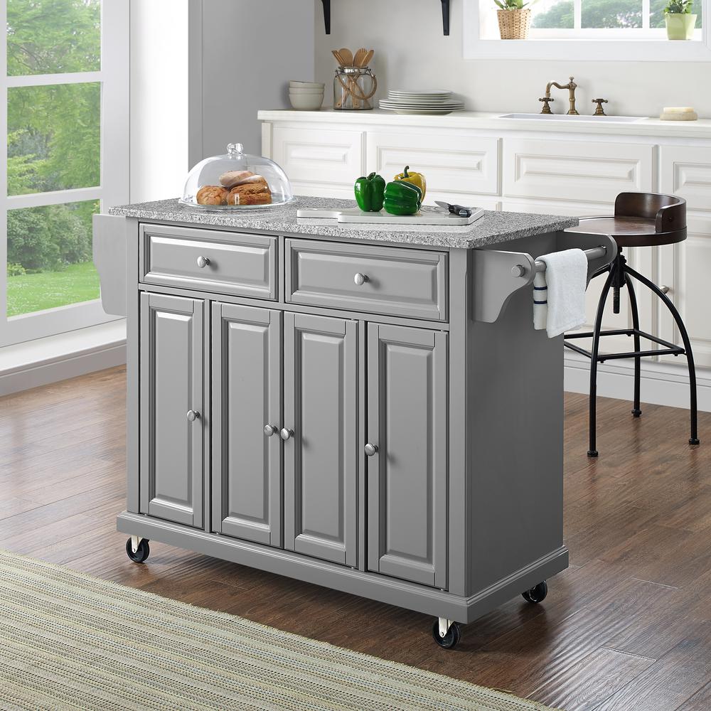Full Size Granite Top Kitchen Cart Gray/Gray. Picture 3
