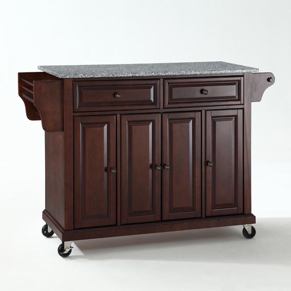 Full Size Granite Top Kitchen Cart Mahogany/Gray. Picture 1