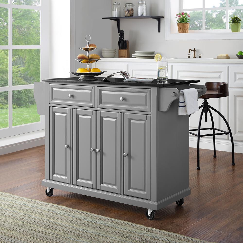 Full Size Granite Top Kitchen Cart Gray/Black. Picture 2