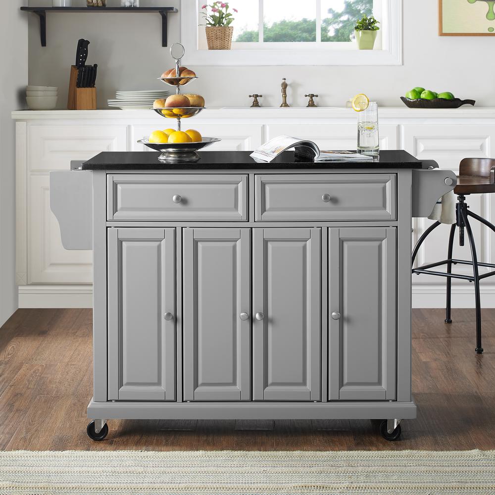 Full Size Granite Top Kitchen Cart Gray/Black. Picture 4