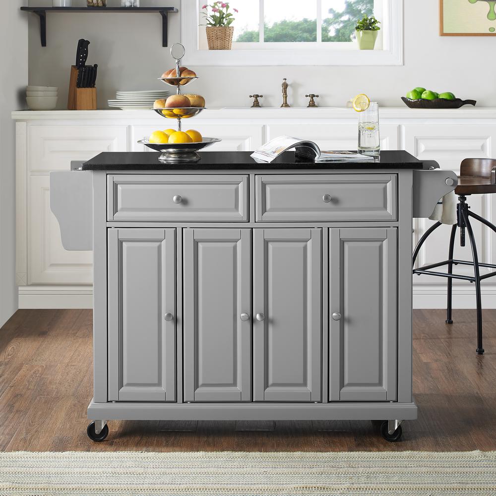 Full Size Granite Top Kitchen Cart Gray/Black. Picture 3