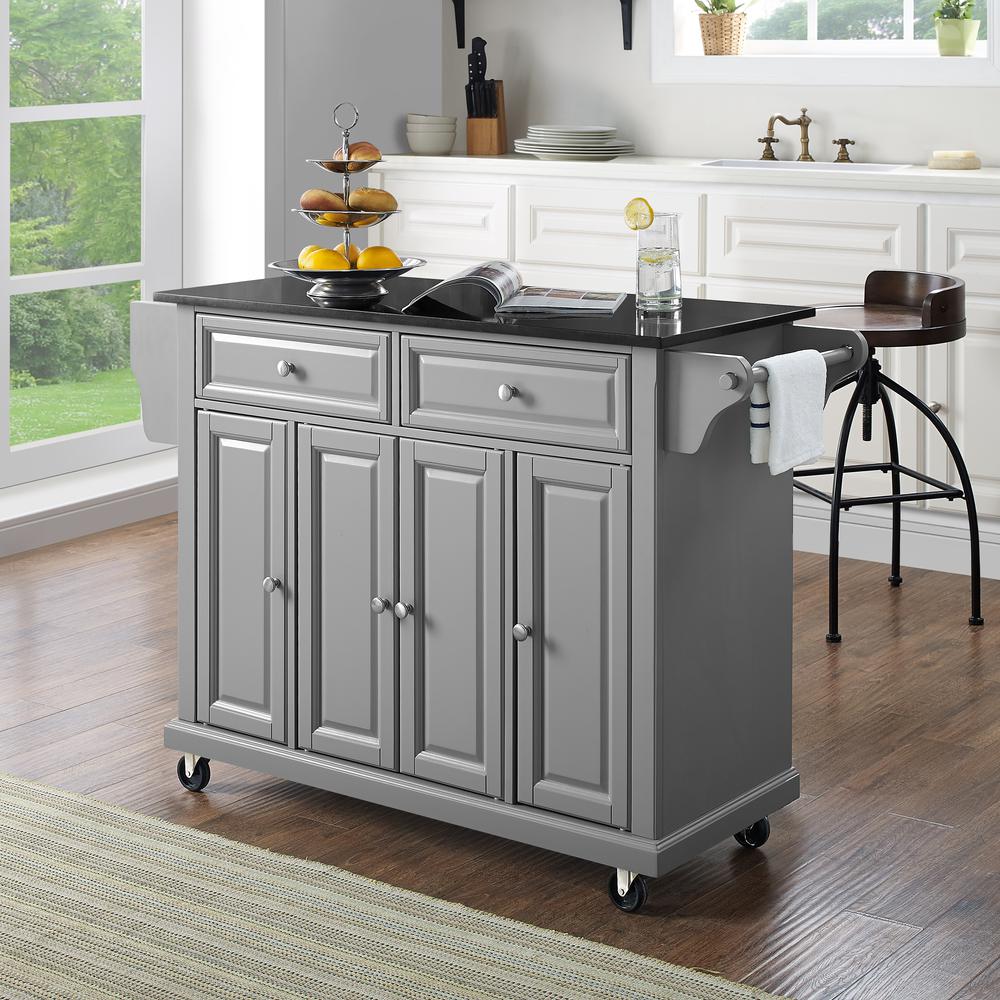 Full Size Granite Top Kitchen Cart Gray/Black. Picture 6