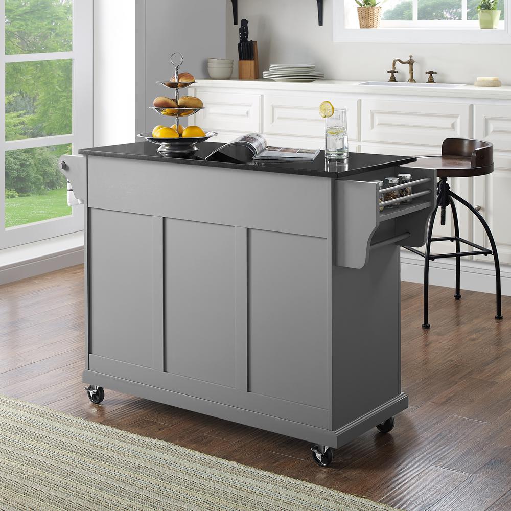 Full Size Granite Top Kitchen Cart Gray/Black. Picture 8