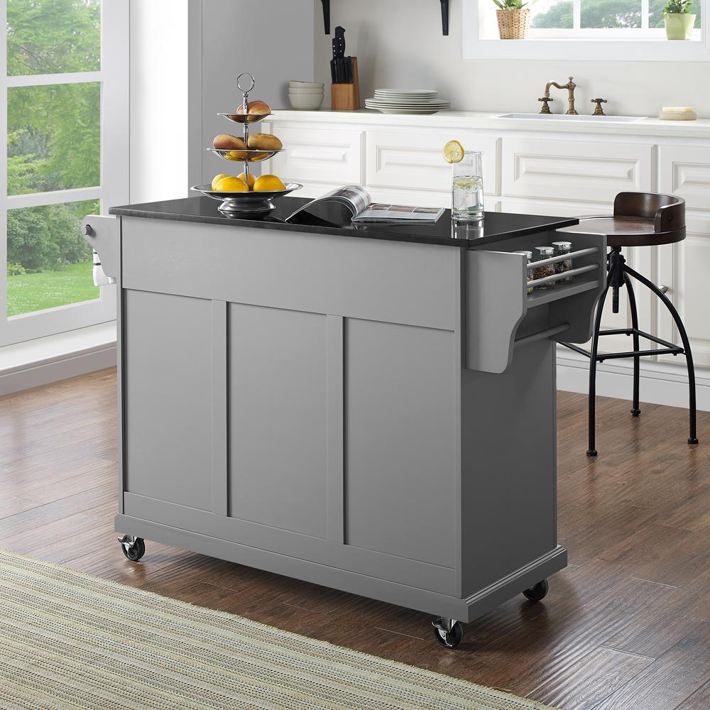 Full Size Granite Top Kitchen Cart Gray/Black. Picture 7