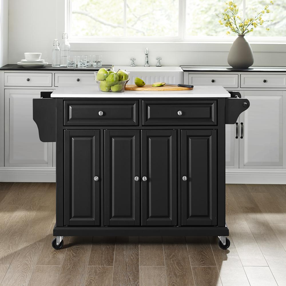 Full Size Granite Top Kitchen Cart Black/White. Picture 3